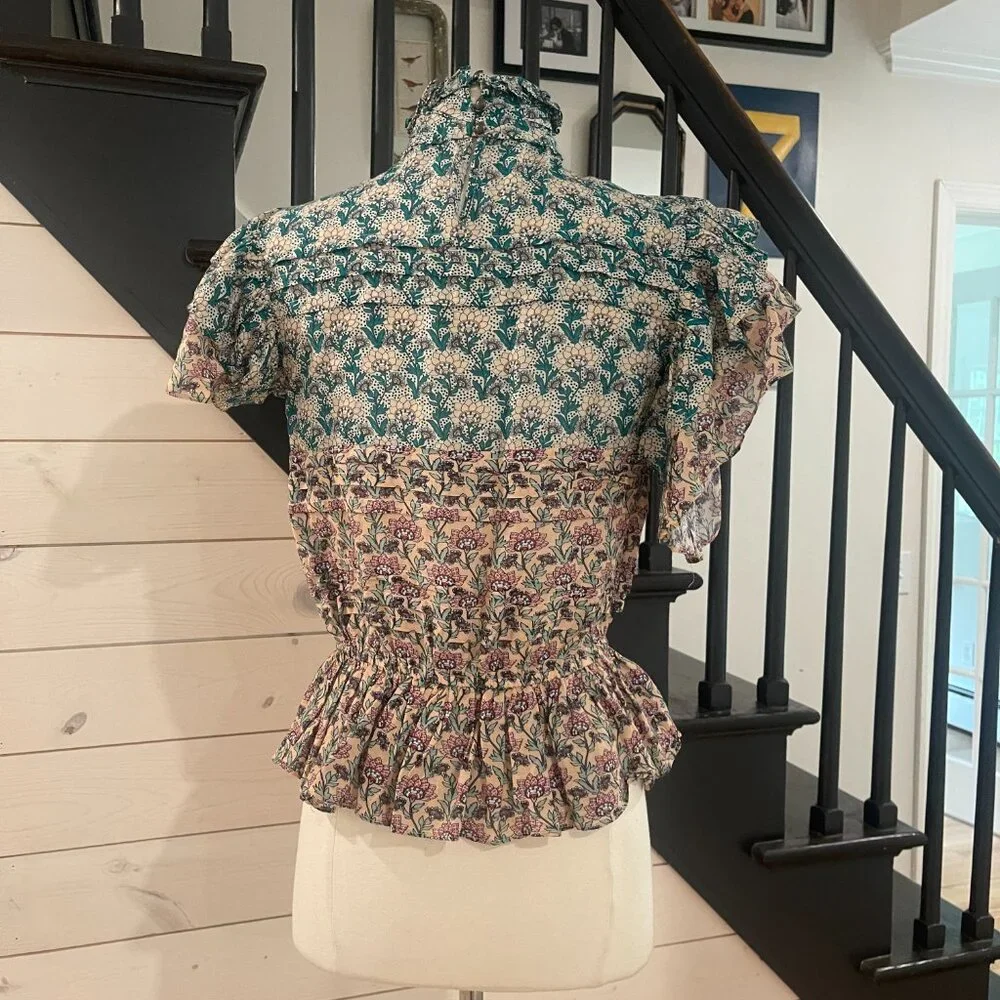 014 Anthropologie Let Me Be High Neck Printed Peasant Blouse NWOT Size XXS - Picture 10 of 14